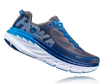 Mens Hoka BONDI 5 WIDE Road Running Shoes - Charcoal Gray / True Blue