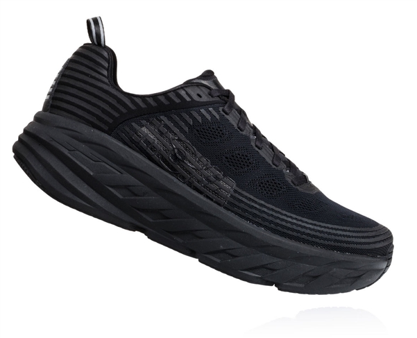 Womens Hoka BONDI 6 WIDE Road Running Shoes - Black / Black