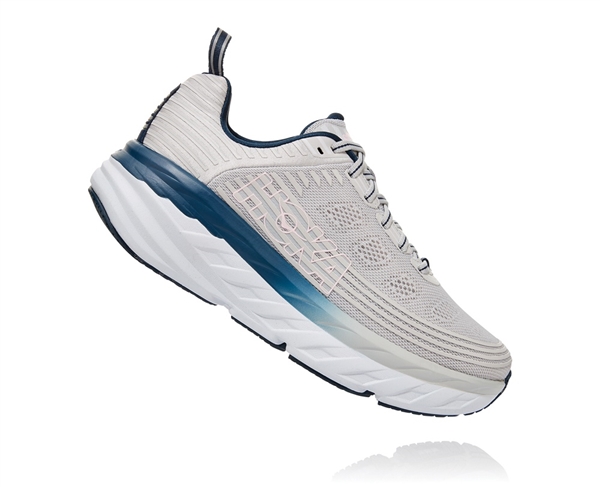 Womens Hoka BONDI 6 WIDE Road Running Shoes - Lunar Rock / Nimbus Cloud