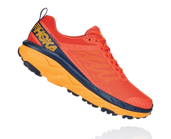 Mens Hoka CHALLENGER ATR 5 Trail Running Shoes - Mandarin Red / Black Iris