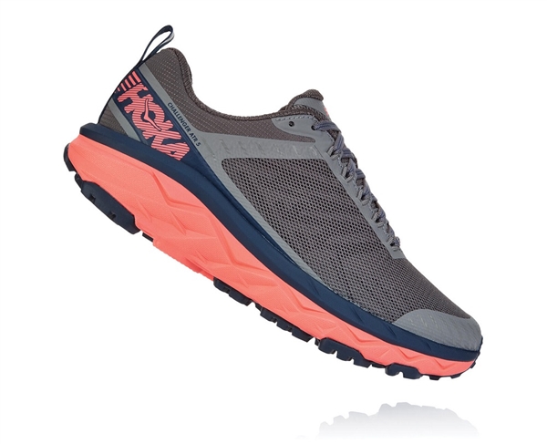 Womens Hoka CHALLENGER ATR 5 Trail Running Shoes - Charcoal Gray / Fusion Coral