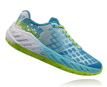 Womens Hoka CLAYTON Road Running Shoes - Bright Green / Blue Atoll