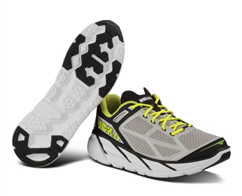 Mens Hoka CLIFTON Road Running Shoes - Black / Grey / Neon