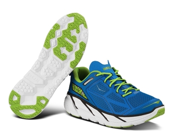 Mens Hoka CLIFTON Road Running Shoes - Blue / Black Lime