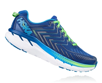 Mens Hoka CLIFTON 4 Road Running Shoes - True Blue / Jasmine Green