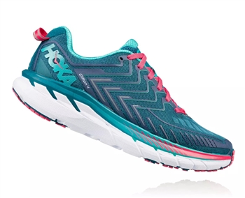 Womens Hoka CLIFTON 4 Road Running Shoes - Blue Coral / Ceramic