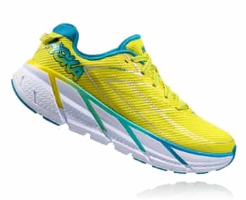 Womens Hoka CLIFTON 3 Road Running Shoes - Citrus / Blue Jewel