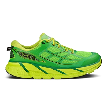 Mens Hoka CLIFTON 2 Road Running Shoes - Pure Green / Acid