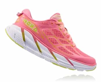 Womens Hoka CLIFTON 2 Road Running Shoes - Neon Pink / Acid