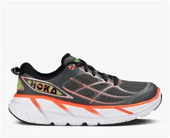 Womens Hoka CLIFTON 2 Road Running Shoes - Grey / Neon Coral