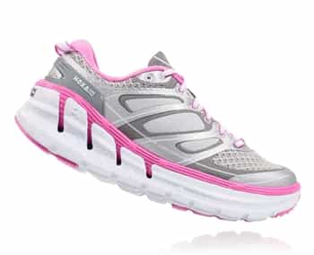 Womens Hoka CONQUEST 2 Road Running Shoes - Silver / Fushia