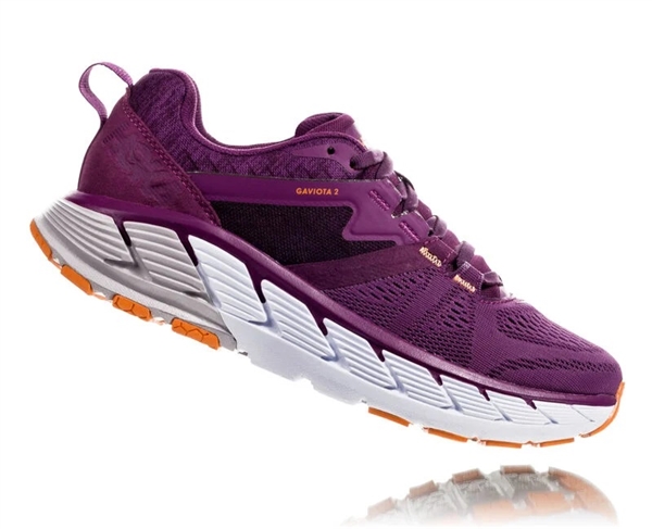 Womens Hoka GAVIOTA 2 WIDE Road Running Shoes - Grape Juice / Bright Marigold