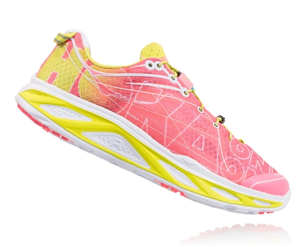 Womens Hoka HUAKA Road Running Shoes - Neon Pink / Acid