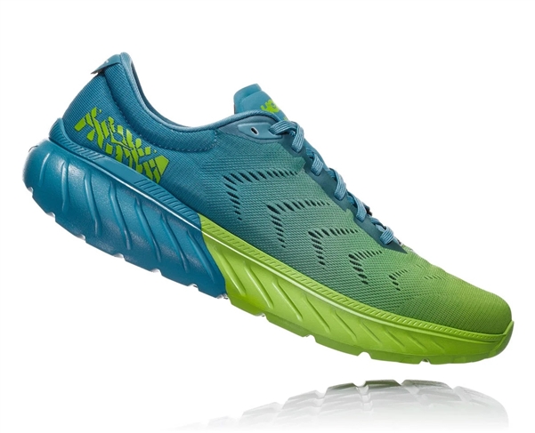 Mens Hoka One One MACH 2 road running shoes - Storm Blue / Lime Green