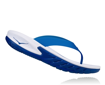 Mens Hoka ORA RECOVERY FLIP Trail Running Recovery Sandals - White / True Blue