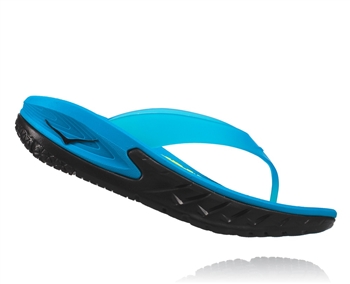 Mens Hoka ORA RECOVERY FLIP Trail Running Recovery Sandals - Black / Process Blue