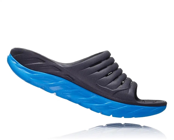 Womens Hoka ORA RECOVERY SLIDE 2 trail running recovery sandals - Ebony / Dresden Blue