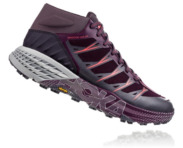 Womens Hoka SPEEDGOAT MD WP Waterproof Trail Running Shoes - Obsidian / Italian Plum