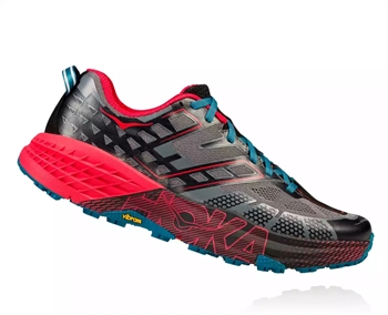 Mens Hoka SPEEDGOAT 2 Trail Running Shoes - Black / True Red