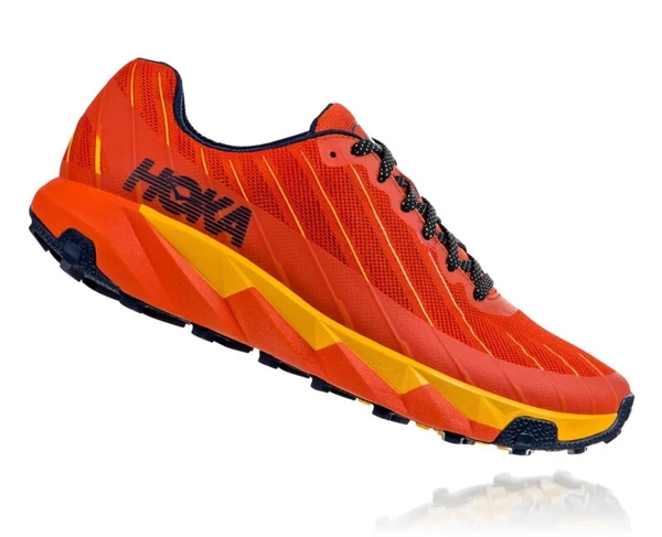 Mens Hoka One One TORRENT trail running shoes - Tangerine Tango / Old Gold