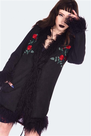 JAWBREAKER Night Rose Embroidered Suede Coat/Jacket [BLACK]