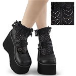 DEMONIA Heart Net Ankle Sock w/Lace Trim [BLACK]