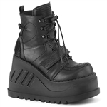 Demonia Stomp-13 Vegan Leather Platform Wedge Shoe Boot Black