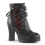 Demonia Crypt 51 black 3-buckle with red lace accent and