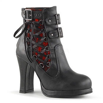 Demonia Crypt 51 black 3-buckle with red lace accent and