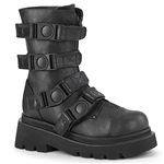 Demonia RENEGADE-55: 2 1/2" Tiered Platform Strappy Calf-High Boot [Black Vegan Leather]