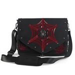 DEMONIA  Spiderweb Canvas Messenger Bag Purse [BLACK/RED]