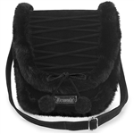 DEMONIA Corset Laced  Faux Leather & Fur Cross-body Bag Purse [BLACK]