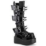 Demonia BEAR-215 Tiered Platform Buckled Knee-High Boots [BLACK]