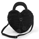 DEMONIA Heart-Shaped Corset Laced Faux Leather & Fur Cross-body Bag Purse [BLACK]