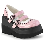 Demonia SHAKER-27 Double Strap Mary Jane Wedge Platform [White/Pink Patent]