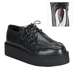 Demonia CREEPER-402 Leather Rockabilly Goth Punk Creeper Shoe [BLACK LEATHER]