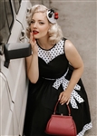 DOLLY and DOTTY Venus Van Chic Elizabeth Jacquard Evening/Swing Dress [BLACK w/Black & White Polka Dots]