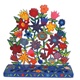 Painted Metal Lazer Cut Menorah - Flowers