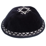 Velvet Star Kippah with Silver Embroidery