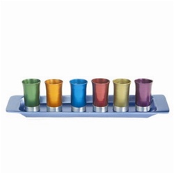 Multicolor Anodized Aluminum Cups with Tray by Emanuel