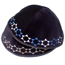 Navy Velvet Kippah with Star Border