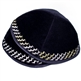 Navy Velvet Kippah with Zigzag Border