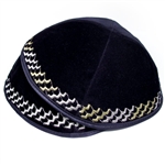 Navy Velvet Kippah with Zigzag Border