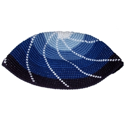 Blue Swirl Bucharian Style Knit Kippah