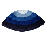 Blue Striped Bucharian Style Knit Kippah