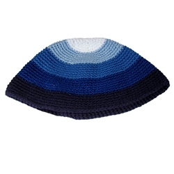 Blue Striped Bucharian Style Knit Kippah