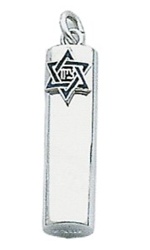 Round Mezuzah with Blue Star Pendant