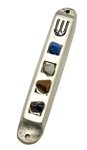 Pewter Mezuzah Case with Stones