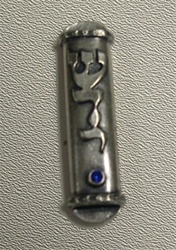 Pewter Car Mezuzah with Blue Stone