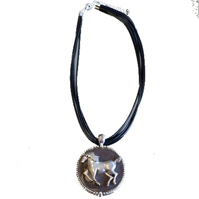 Circular Horse Pendants with Black Cords